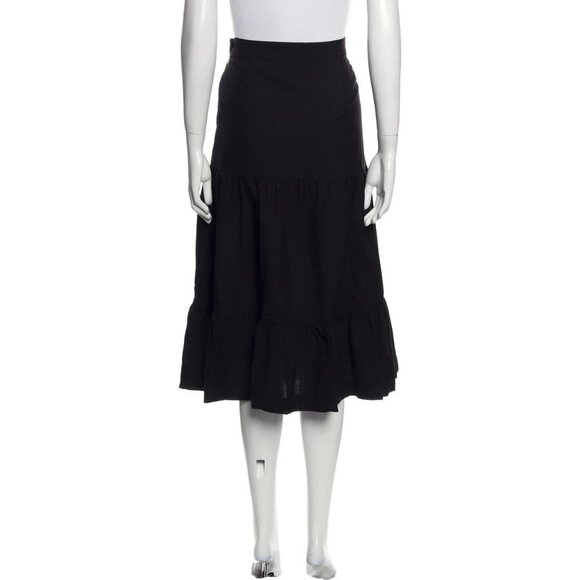 ESKANDAR Tiered Ruffle Midi Boho Peasant Skirt Brown